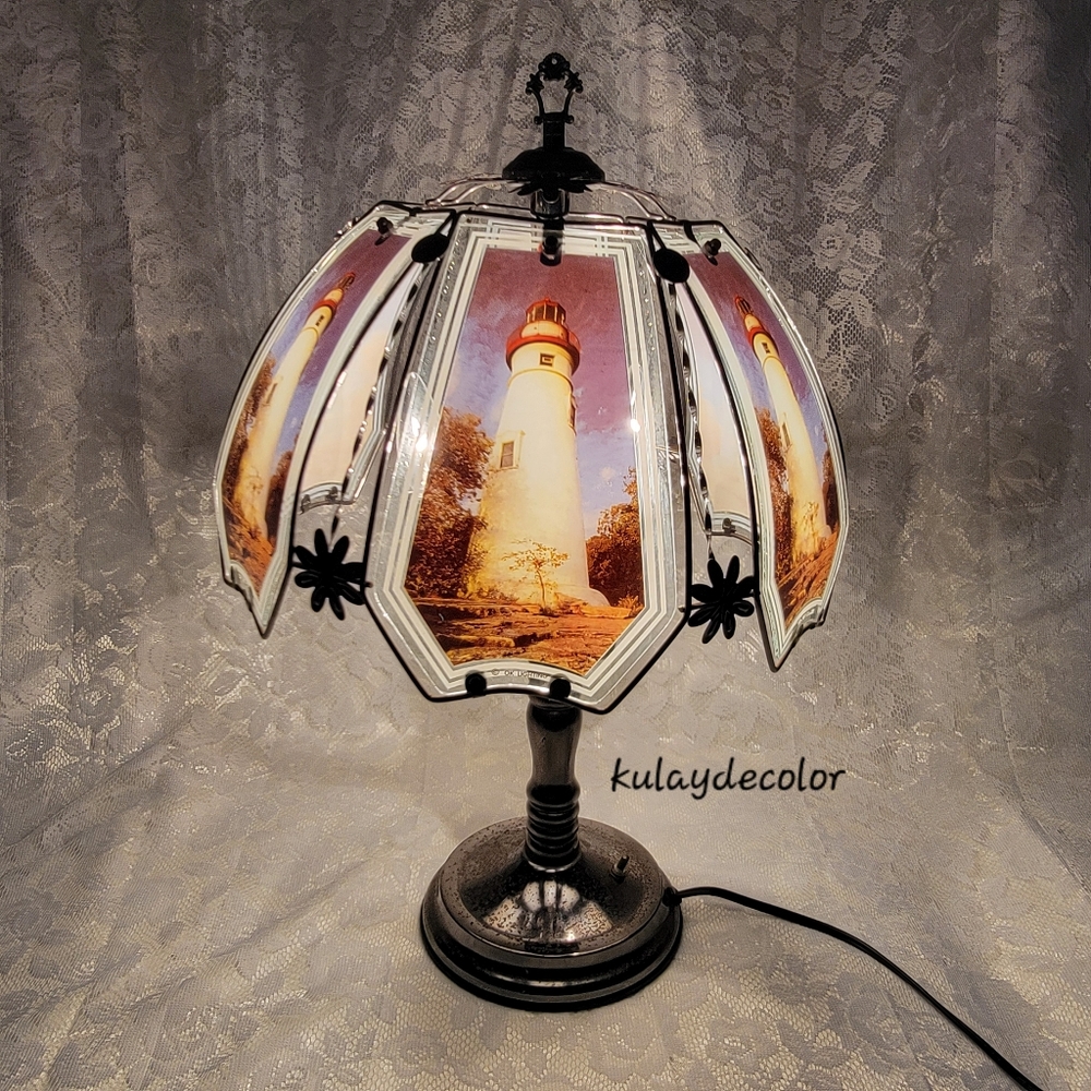 Vintage OK Lighting Lighthouse Table Lamp Tiffany Style Coastal Nautical Lamp
